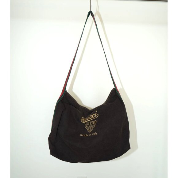 Vintage Gucci Black Canvas Crossbody Bag Gucci Web Strap Made in Italy - Picture 2 of 7